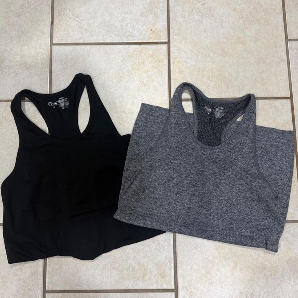 Zyia women’s grey + black workout tank tops with copper Size M #activewear #gymw
